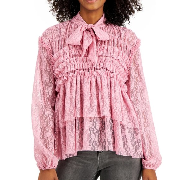 INC International Concepts Tops - NWT Inc International Concepts Evening Mauve Sheer Ruffled Lace Blouse S…